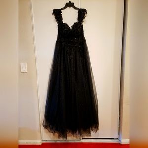 BLACK Jewel embellished Mesh Ball Gown/Prom [XL]